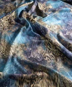 Weicher Dicker Jersey Jacquard Winter Herbst blau beige leopard