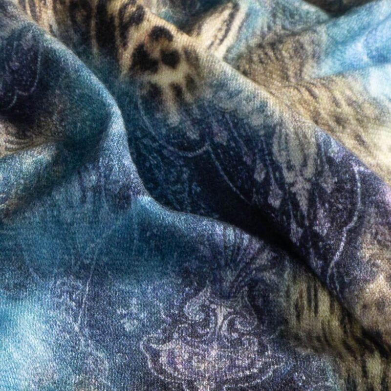 Weicher Dicker Jersey Jacquard Winter Herbst blau beige leopard